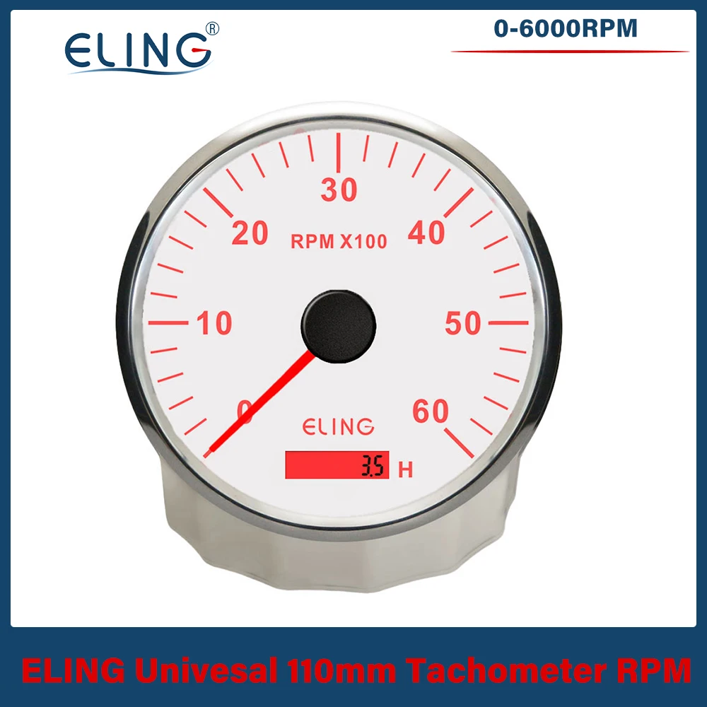 ELING 110mm Tachometer 0-3000RPM 0-4000RPM 0-6000RPM Meter with Hour Meter Adjustable Red Yellow Backlight 12V 24V for VAN Car