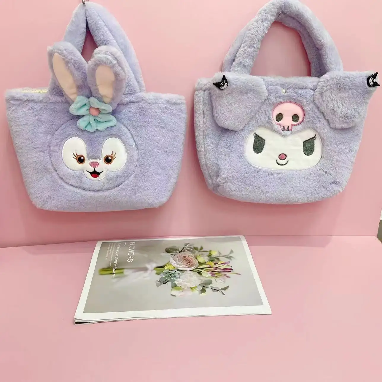 Hello Kitty Melody Cinnamoroll Kulomi bolso de mano Sanrio, bolso de hombro de felpa de dibujos animados, bolso de cosméticos suave, monedero para