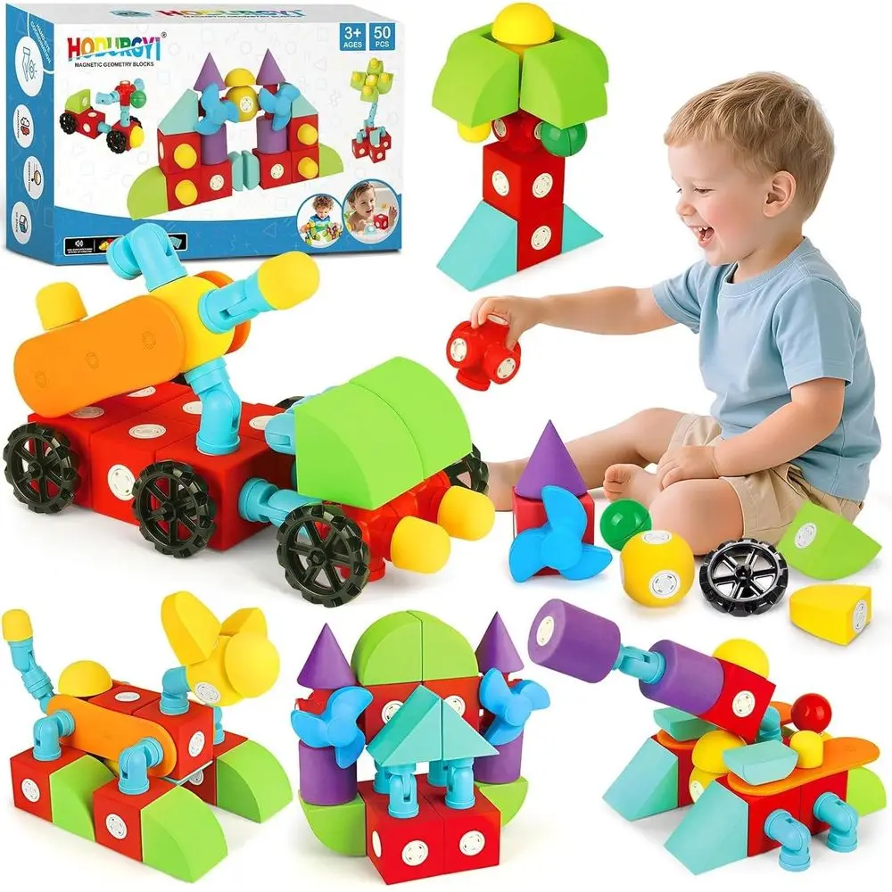 

50-Piece Large Magnetic Foam Building Blocks for Kids 3+, Toddler Bath Toys, STEM Toys for Preschoolers, Ideal Birthday Gift for