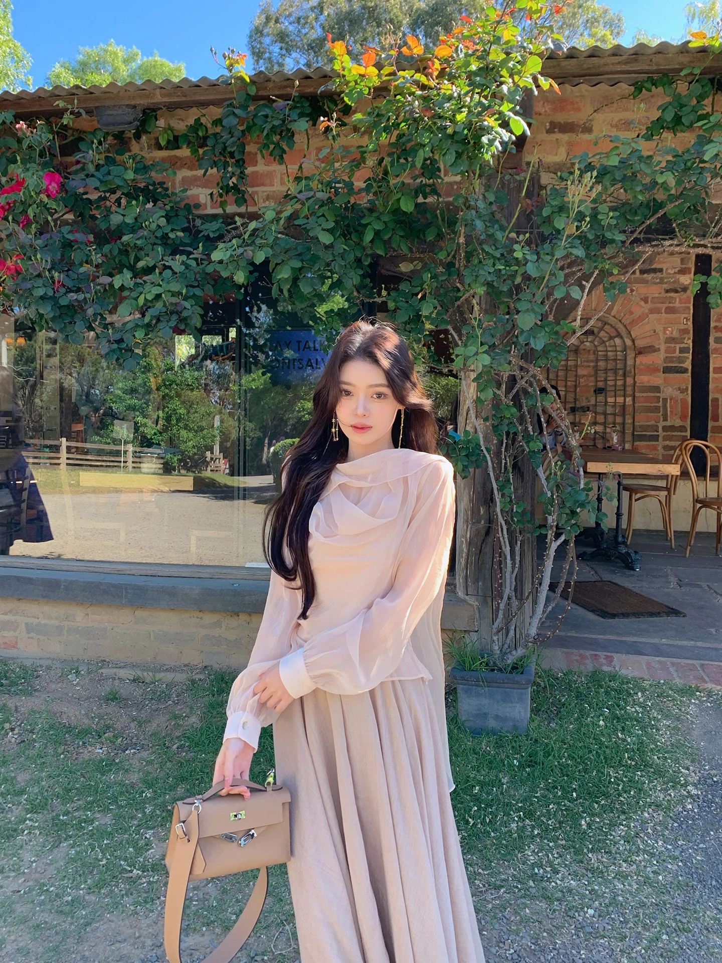 

Новая зимняя женская блузка ByYou персикового цвета с рукавами-фонариками, тонкая, дышащая, свободного кроя, с эффектом полупрозрачности