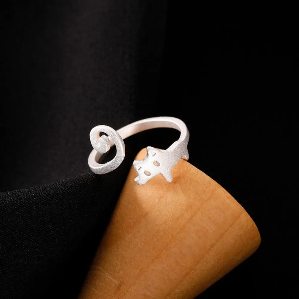 Korean Style Cat Ring Sweet Jewelry Accessories Finger Buckle Simple Open Ring Alloy Silver Color Gift