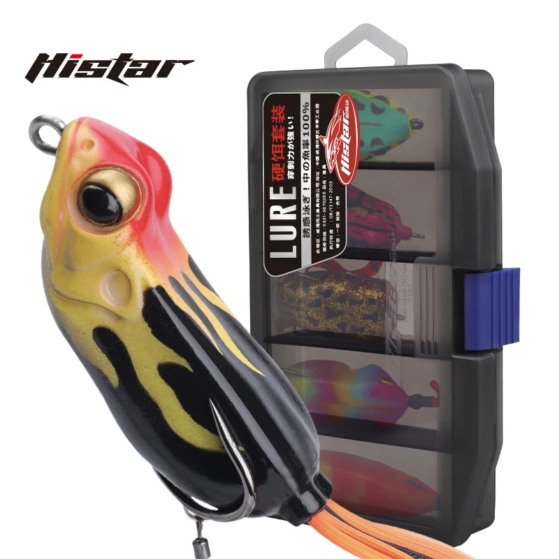 HISTAR One Box 5 Pcs High Hit Rate Artificial Fishing Frog Lure Suit Soft Silicone Hard Bait 60 to 80 mm 3D Eye General Waters