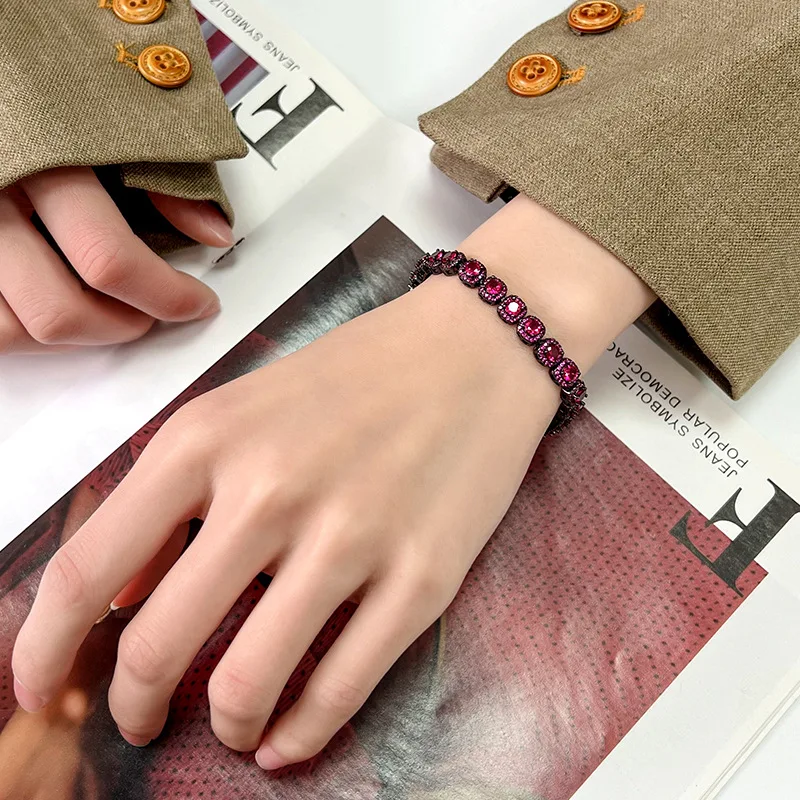 

Hip-hop trend retro simulation corundum light luxury full diamond black gold bracelet jewelry heroine stone 4mm