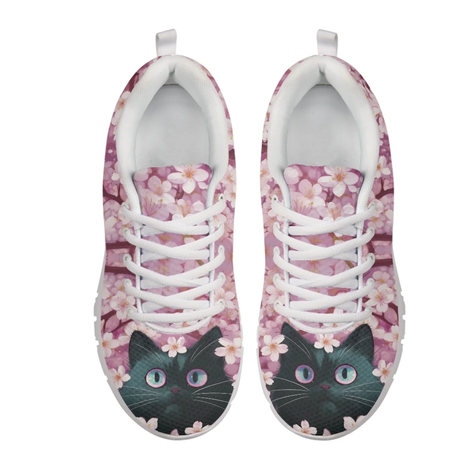 Coloranimal Cat and Coffee Pattern Women Sneakers Anti-skid Breathable Men's Walking Sneakers for Jogging