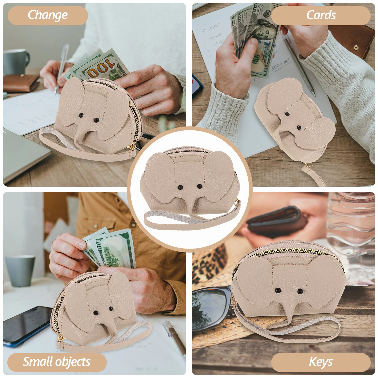 Кошелек для монет из искусственной кожи со слоном, прочный маленький кошелек для монет, наушников, ювелирных изделий, милый маленький чехол для монет