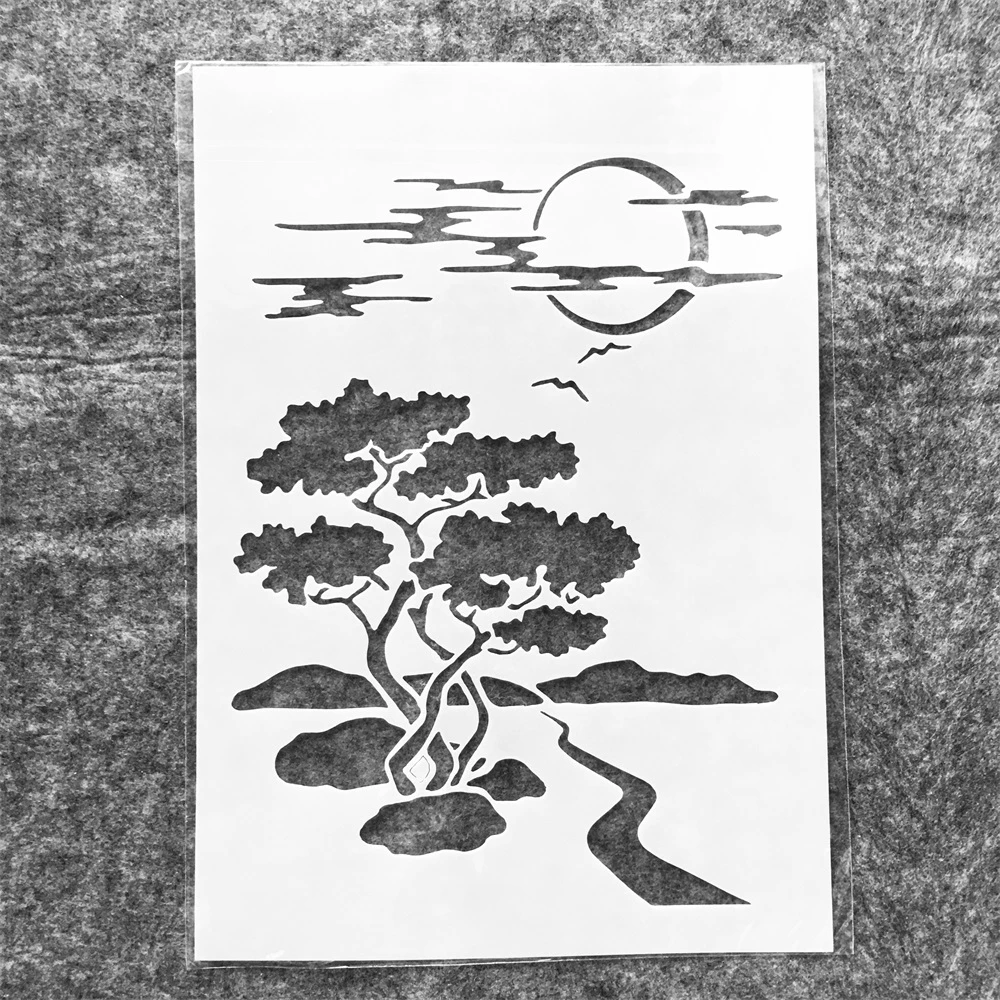 A4 29cm Moon Road Tree Night DIY Layering Stencils Wall Painting Scrapbook Coloring Embossing Album Decorative Template