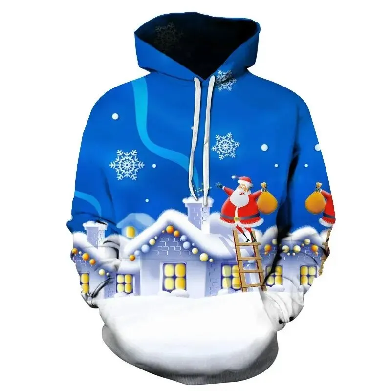 Funny 3D Santa Claus Moon Lunar Printing Hoodies Fashion Streetwear Hooded Sweatshirts For Men Kid Cute Christmas Hoodie Clothes