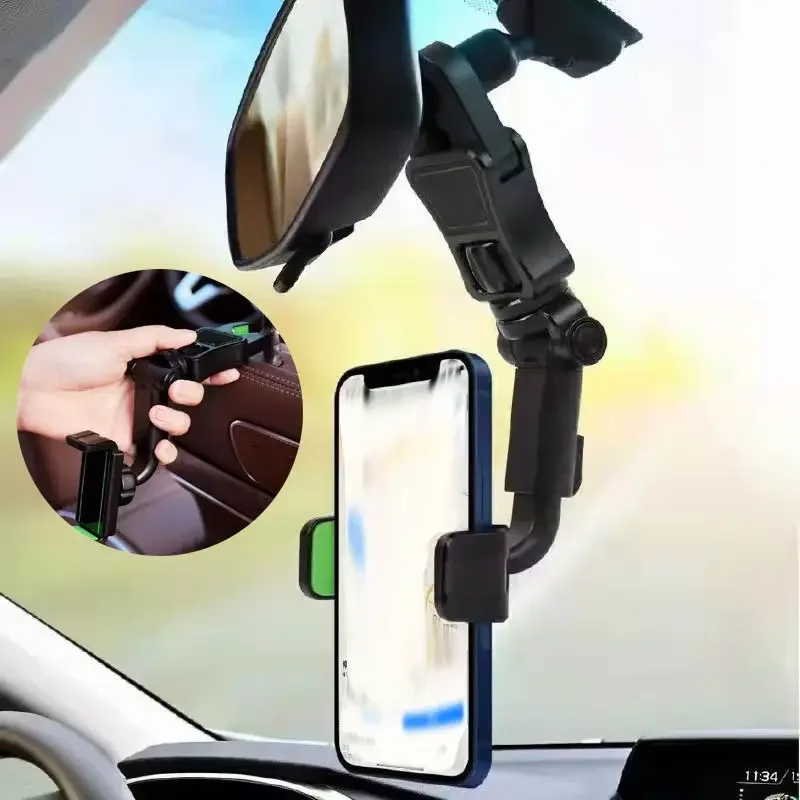 Suporte universal para telemóvel para carro, para montagem no espelho retrovisor, com rotação de 360 graus e ajuste multiângulo para navegação, suporte multifuncional para o encosto do banco do carro.