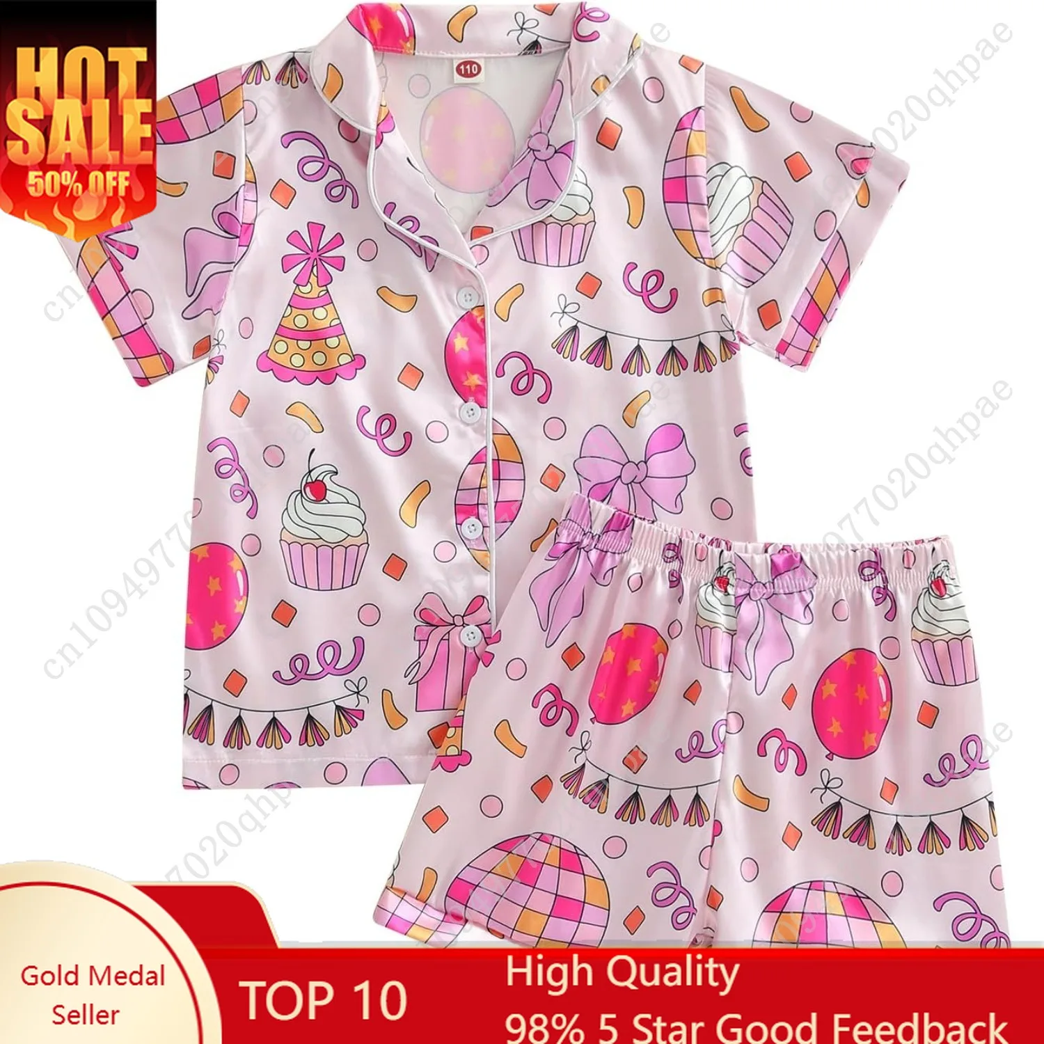 

Kuriozud Birthday Girl Pajamas Silk Stain Pjs Shirt Tops+Shorts 2Piece Set Birthday Toddler Kids Little Girl Nightgown Gift