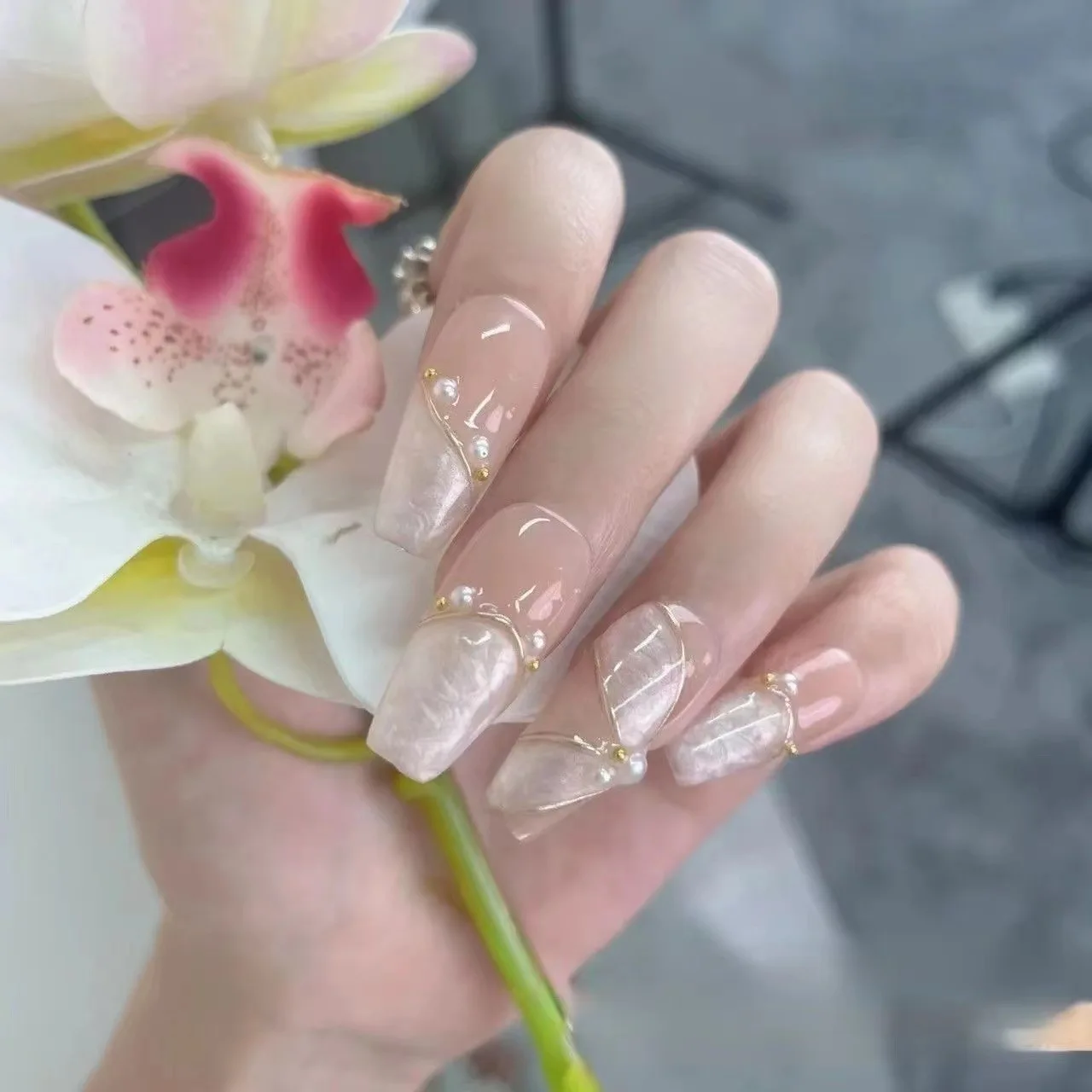 10Pcs Long Sweet Nails Reusable Decoration Art Wearable Handmade Fake Nails Artificial Press on Nails