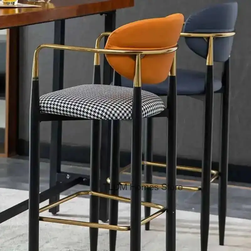 

Simple Bar Chair Modern Light Coffee Luxury Leisure Fashion High Foot Bar Stool Nordic Bar Furniture Kitchen Backrest Armchair