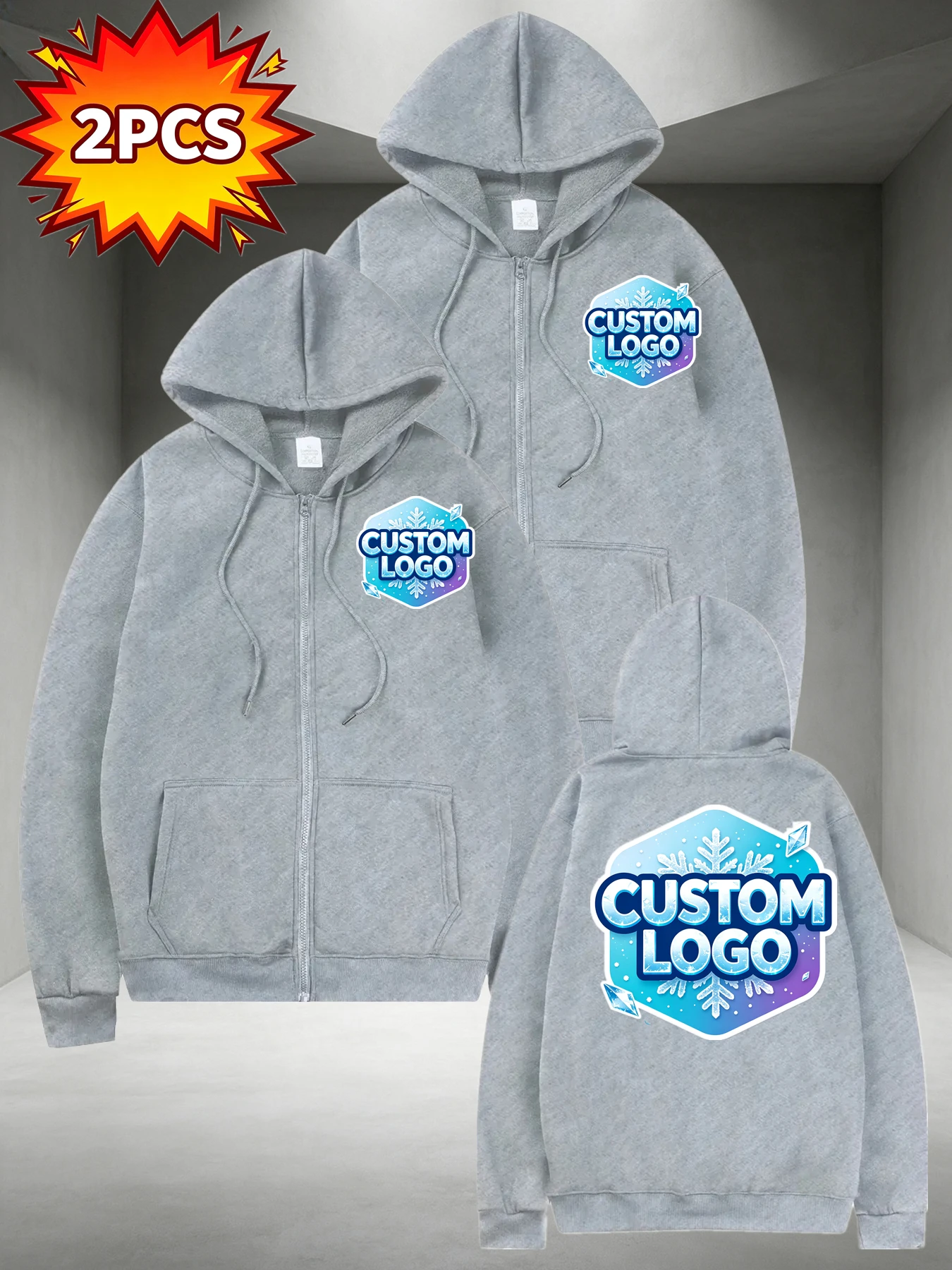 2 pieces Hooded Sweatshirts Logo/Photo/Text Both Names & Patterns - Machine Washable Solid Black Pullover for Valentine's Gifts