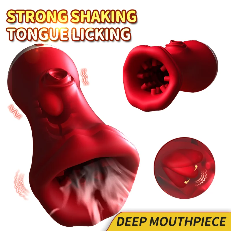 2 in 1 Male Tongue Licking Vibrator Deep Throat Male Glans Penis Training Cup Glans Stimulation Exercise Masturbators for Men