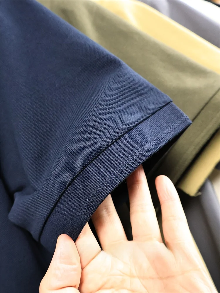 Summer Business Casual  Shirt Men's Short Sleeve Combed Pique Knit Pure Color Basic Style Turn-down Collar Tee