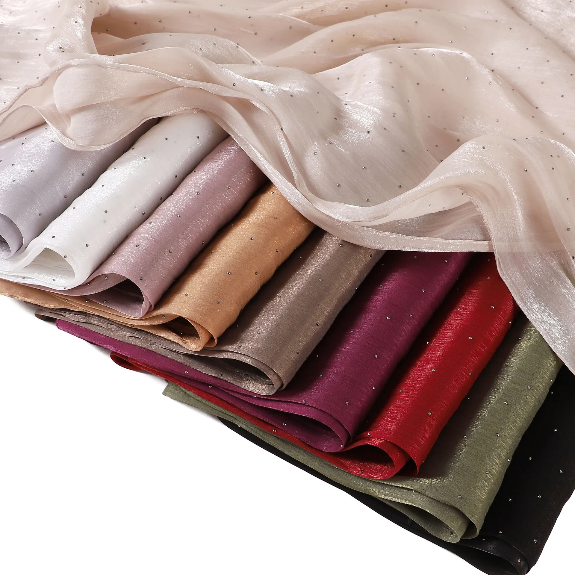 

New Glimmer Rhinestones Satin Crepe Crinkle Shawl Breathable Light Weight Muslim Women Scarf Hijab Long Shawl Head Wrap Foulard