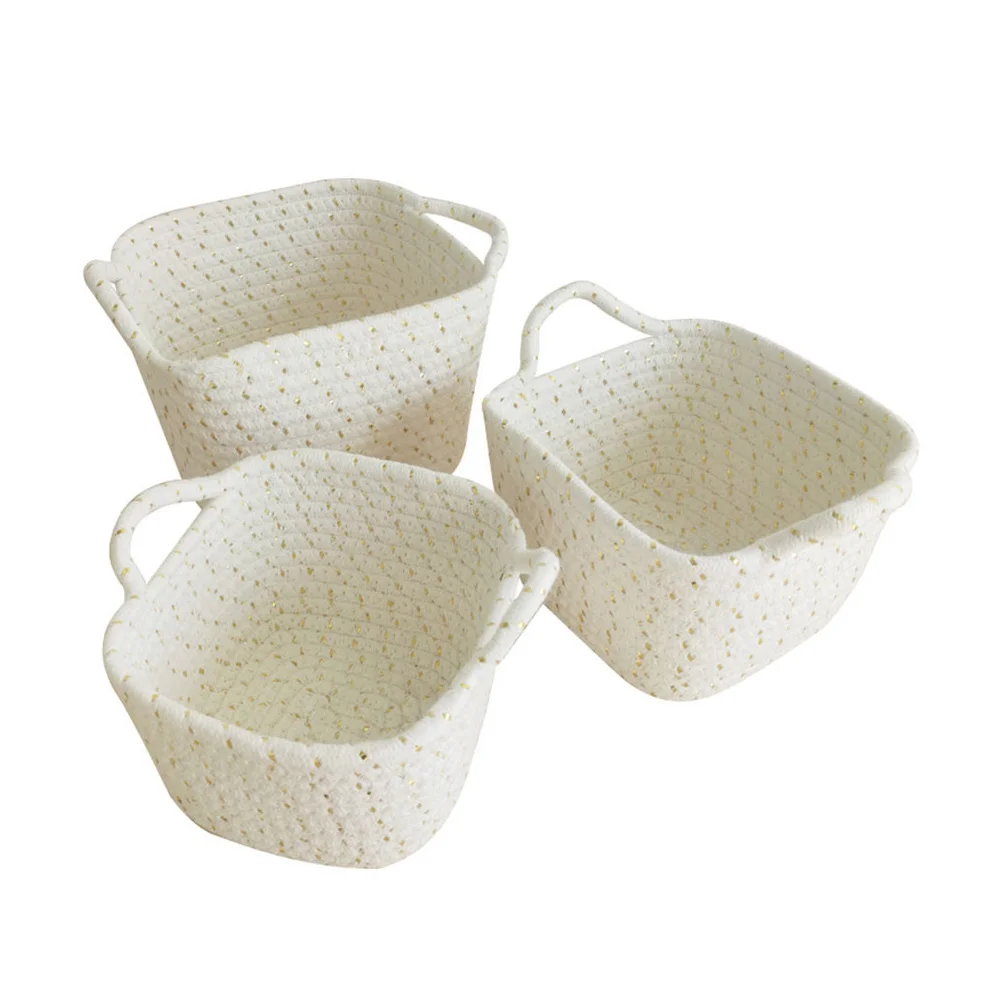 

3 pcs Cotton Baskets Makeup Organizer Eco Lovely Storage Holder Friendly Bedroom Toy Food Organizer Portable Handle