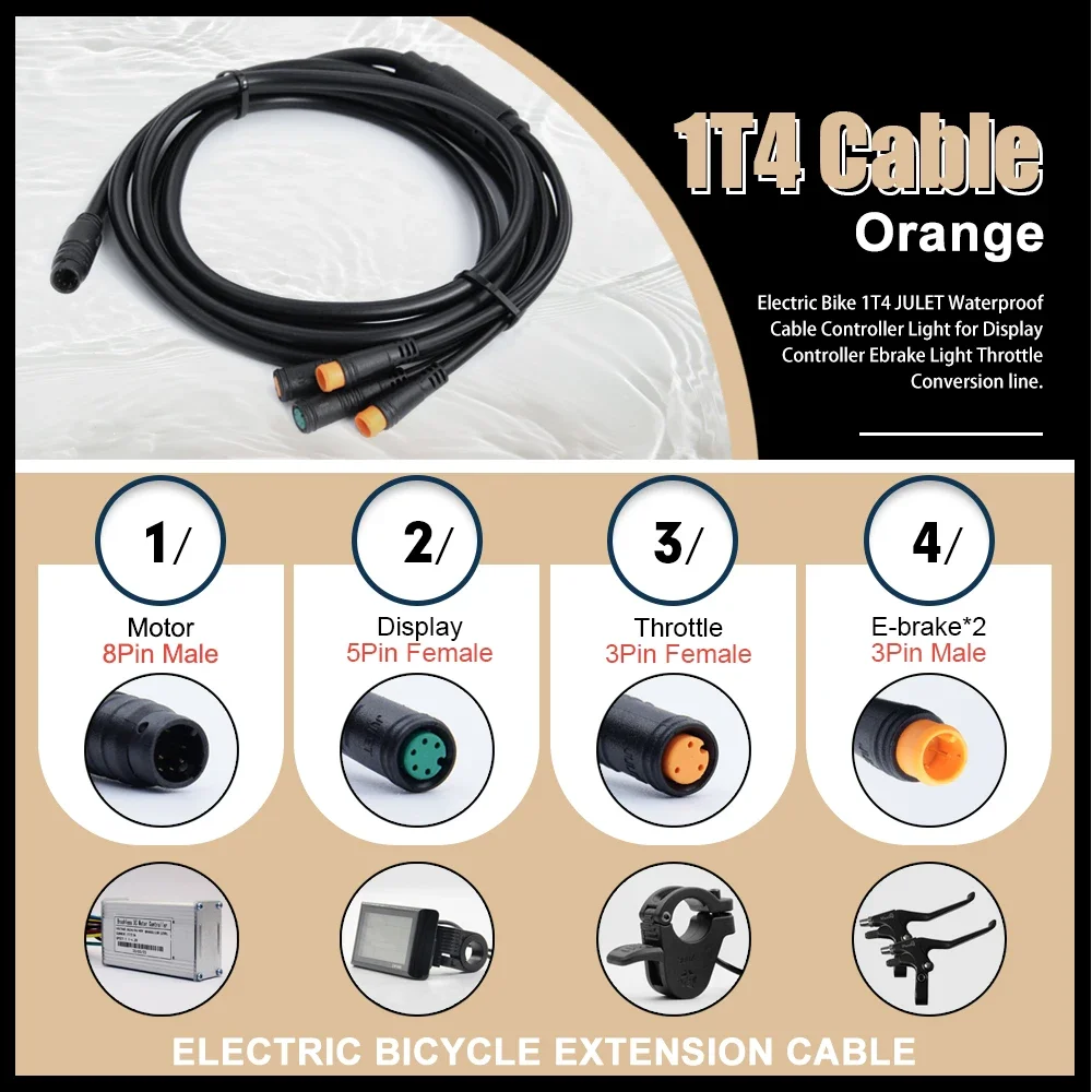 방수 케이블 8 핀/9 핀 1TO4/1TO5/1TO2 케이블 리드 KT 컨트롤러 모터 스로틀 브레이크 디스플레이 용 와이어