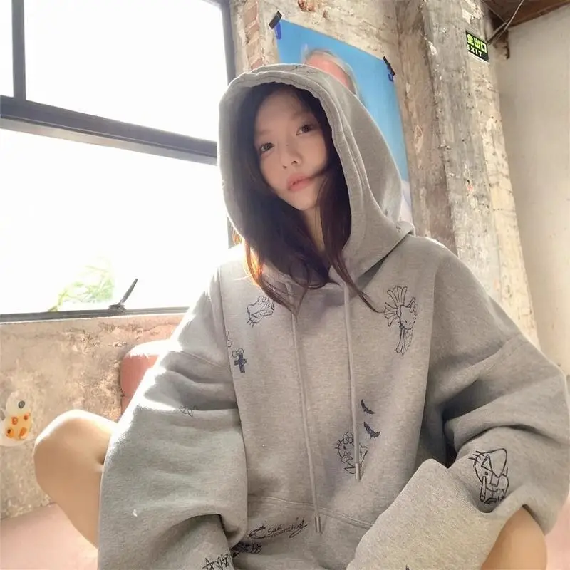

Sanrio Hello Kitty American Style Simple Cartoon Hoodie Cute Printed Loose Men Women Hooded Sweatshirt Winter New Plush Pullover