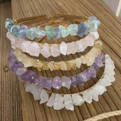 Natural Crystal rough Ctone Crown Amethyst Aquamarine Tiaras Raw Hair Accessories Headband Jewelry Bridal Wedding Festive Gifts