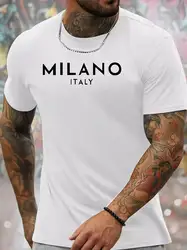 Milano Italy Pattern Men's Street Fashion Crew Neck T-Shirt Summer Casual Comfort Cotton T-Shirt Men's Top