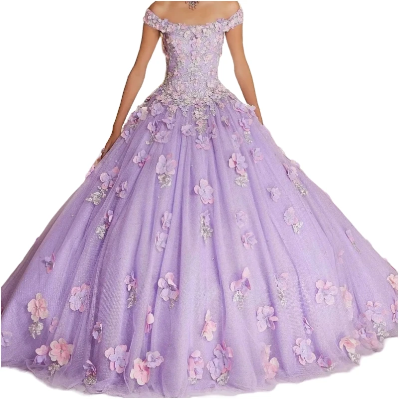 Robes de Quinceanera personnalisées pour filles, col en V, dentelle appliquée, fleur, tulle gonflé, robe de soirée d'anniversaire, Rh, reconstitution historique, arabe, doux, 16