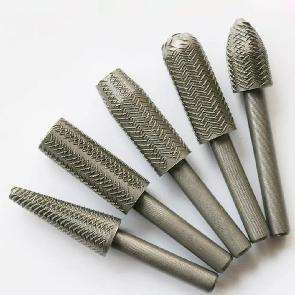 

5pcs/set Solid Rotary Rasp File Set Steel File Carving Bit 6mm Shank Cutter Rotary File Super Hard For Metal Wood Grinding Tools