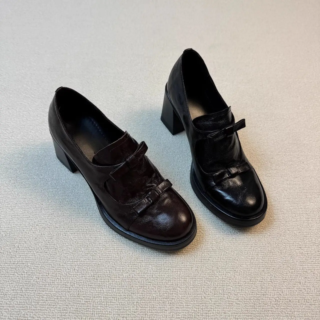 

Женская обувь 2026, модная женская обувь на толстом высоком каблуке с круглым носком и бантом, простая женская обувь Lazy Le Fu