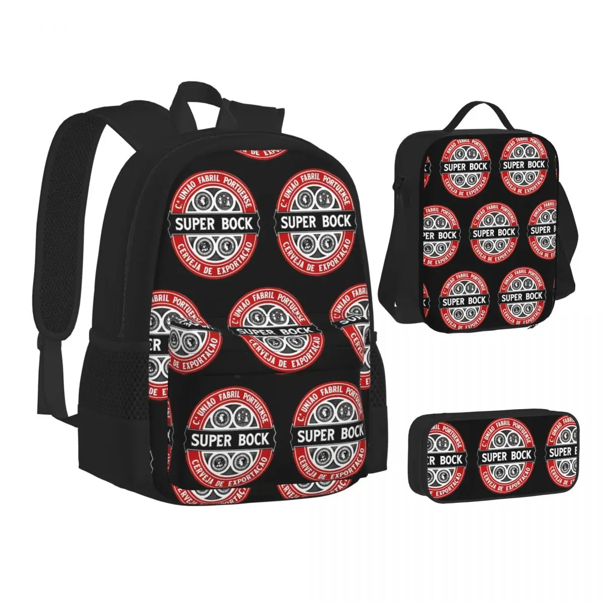 

Super BockBackpacks Boys Girls Bookbag Students School Bags Kids Rucksack Lunch Bag Pen Bag Three-Piece Set