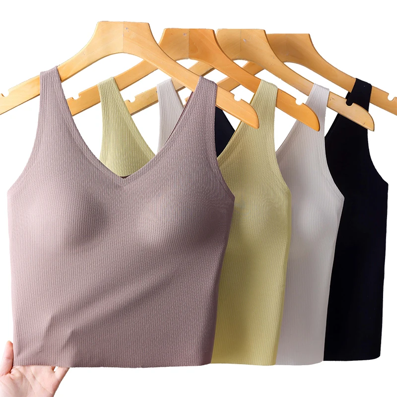 Traceless Ice Silk U-shaped Back Cool Vest Underwear One-piece Chest Pad Bottom For External Wear Inner Layup Bra Two In One