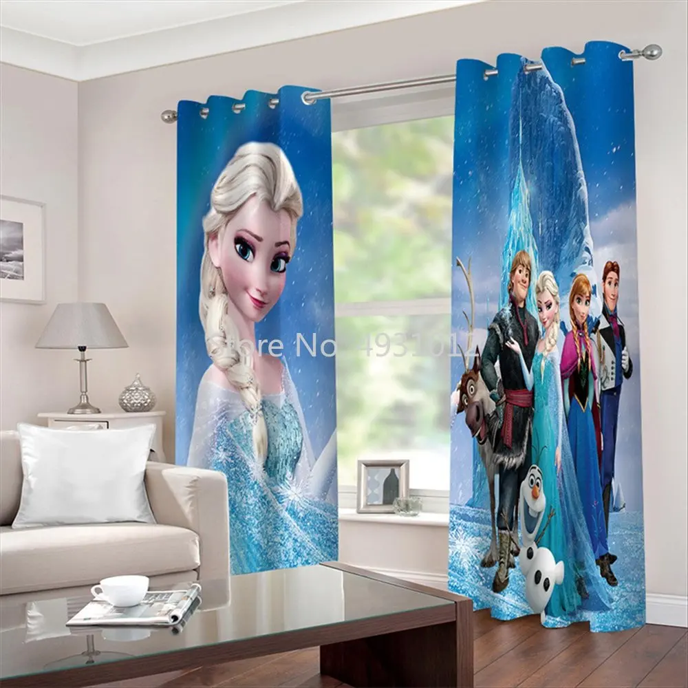 Disney Princess Frozen Elsa Print Blackout Curtain Living Room Bedroom Children's Room Bay Window Fabric Drapes Decoration