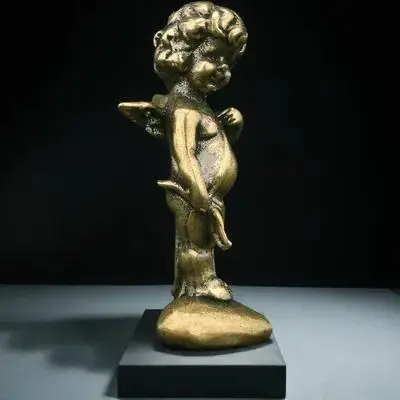 

DECHOUS Brass Cupid Pendulum Praying Figurine Garden Statue Bronze Mini Ornament Craft Office Decor Sculpture