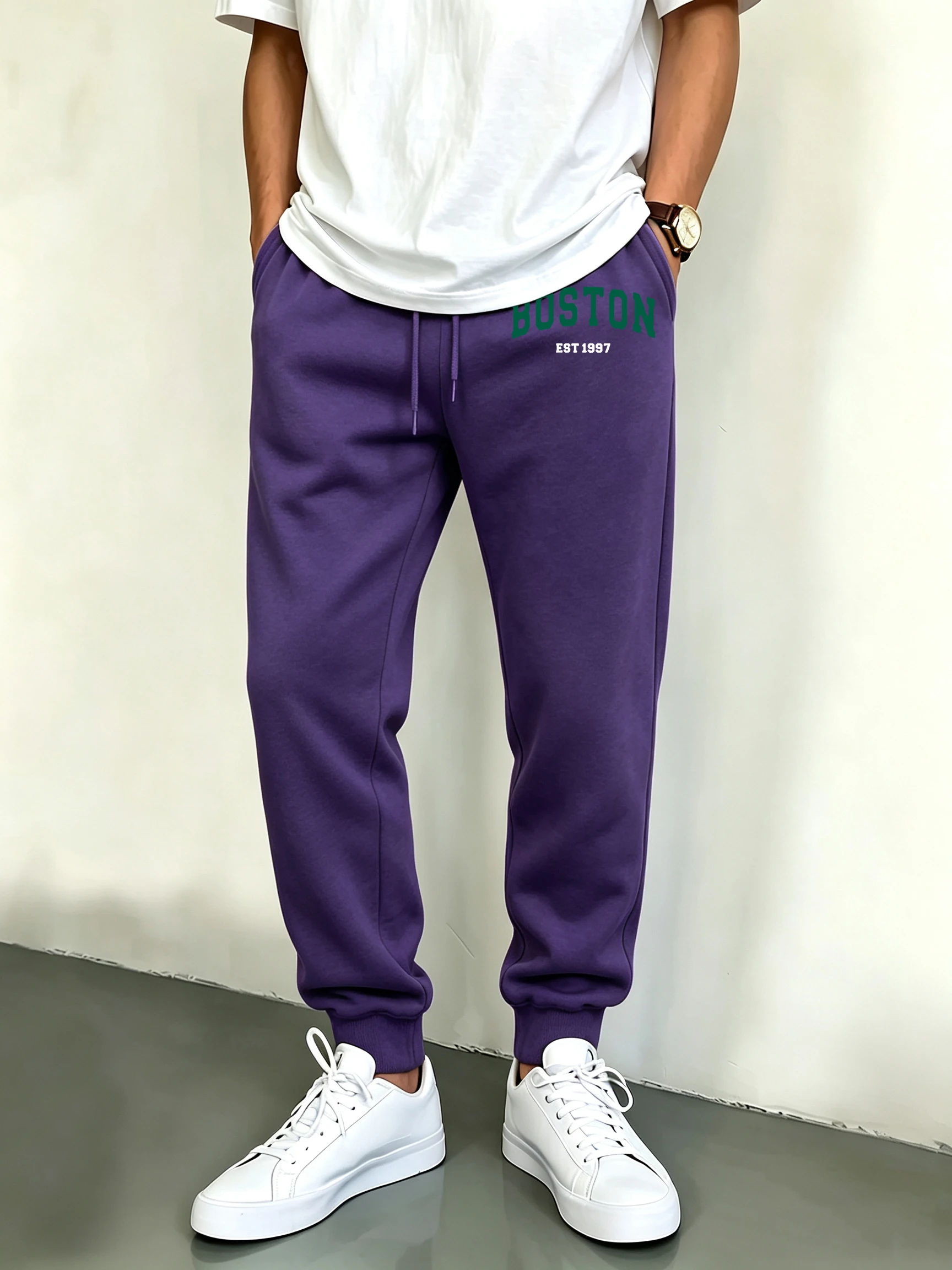 Boston Letter Simple Print All-Match Sweatpants Men Autumn Versatile Sportpants Comfy Street Bottoms Jogging Basic Long Pants