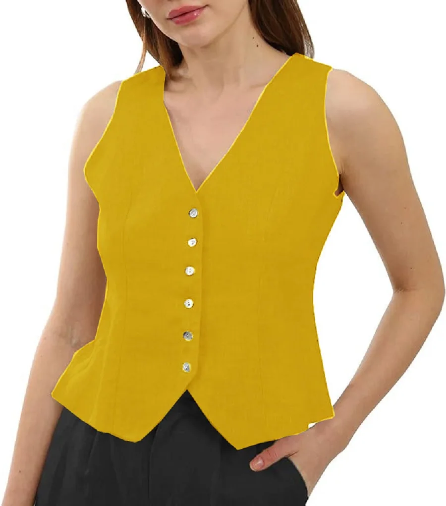 Women's single chest vest linen V-neck sleeveless versatile casual vest Women's jacket Spring Women's 2024 Spring/Summer