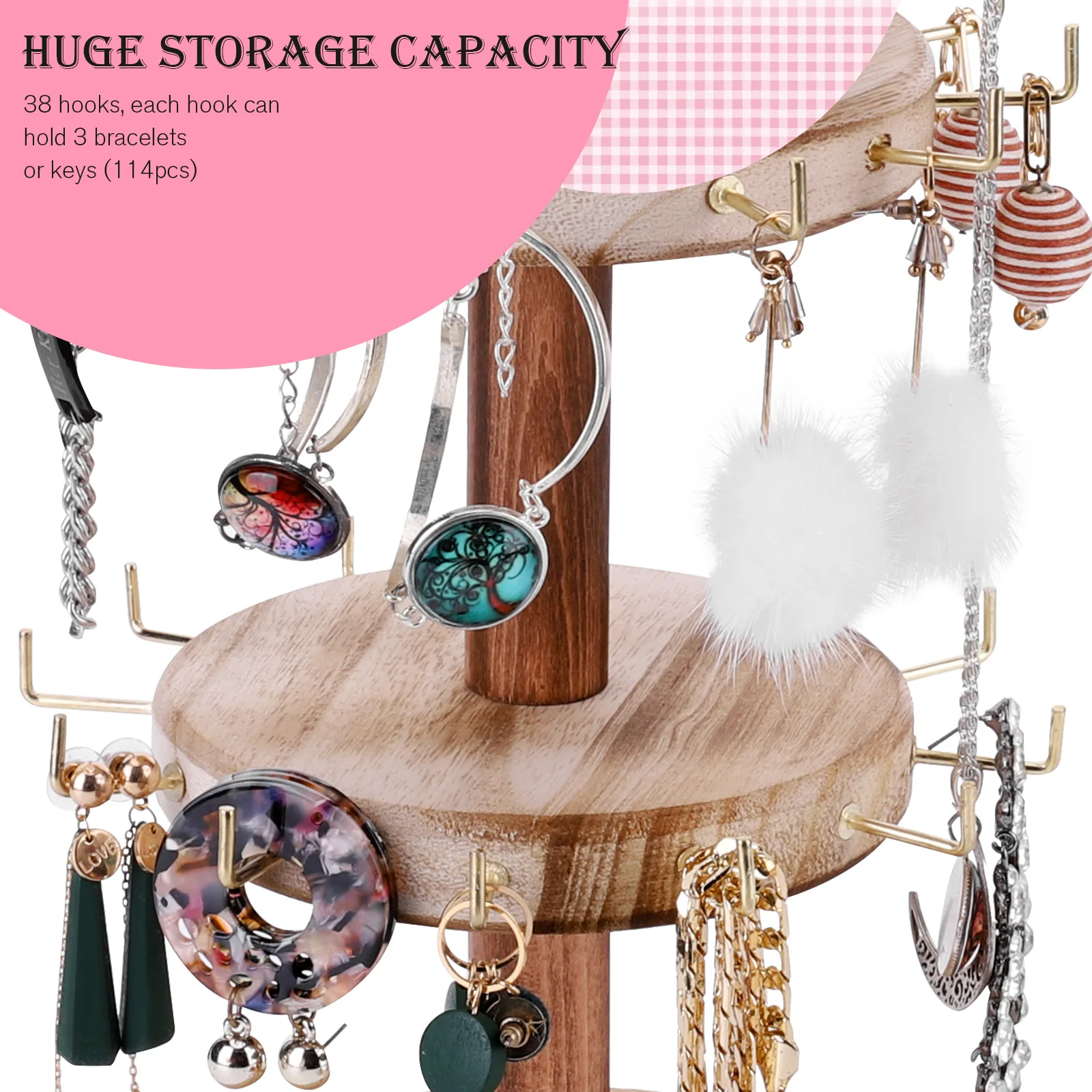 Rotating Wooden Jewelry Display Stand with Blackboard