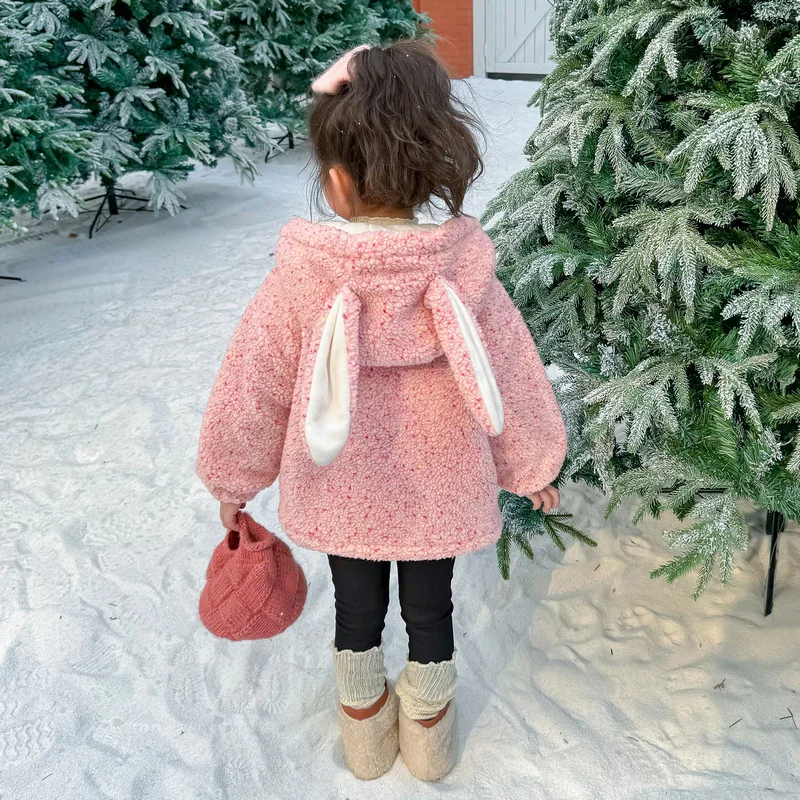 Autumn Winter Cute Baby Girl Clothing Outfits Rabbit Ear Hoodie Jacket Wool Coat Kids Outerwear Clothes for Girl 2 3 4 5 6 7 8 9