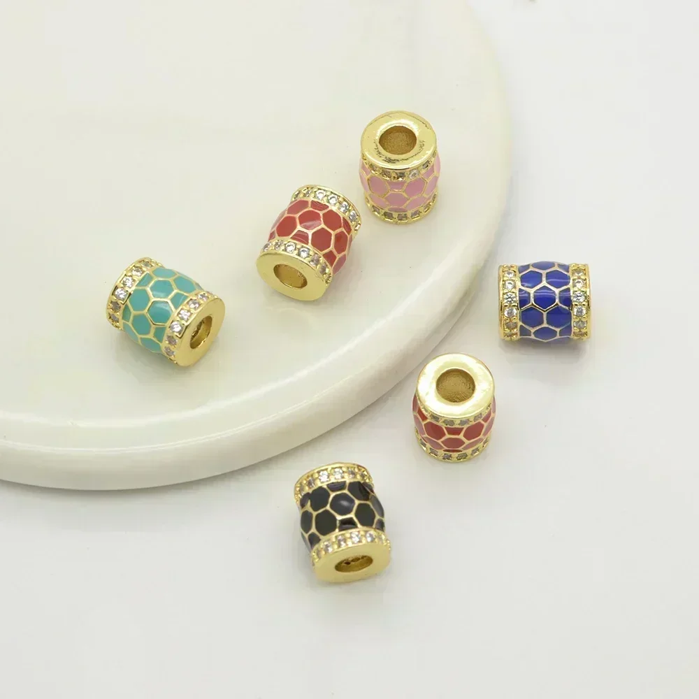 1 Piece Beads for Diy Bracelet Necklace Chains Making Color enamel Inlay Zircon brass Beaded Jewelry Accessories Bulk Wholesale