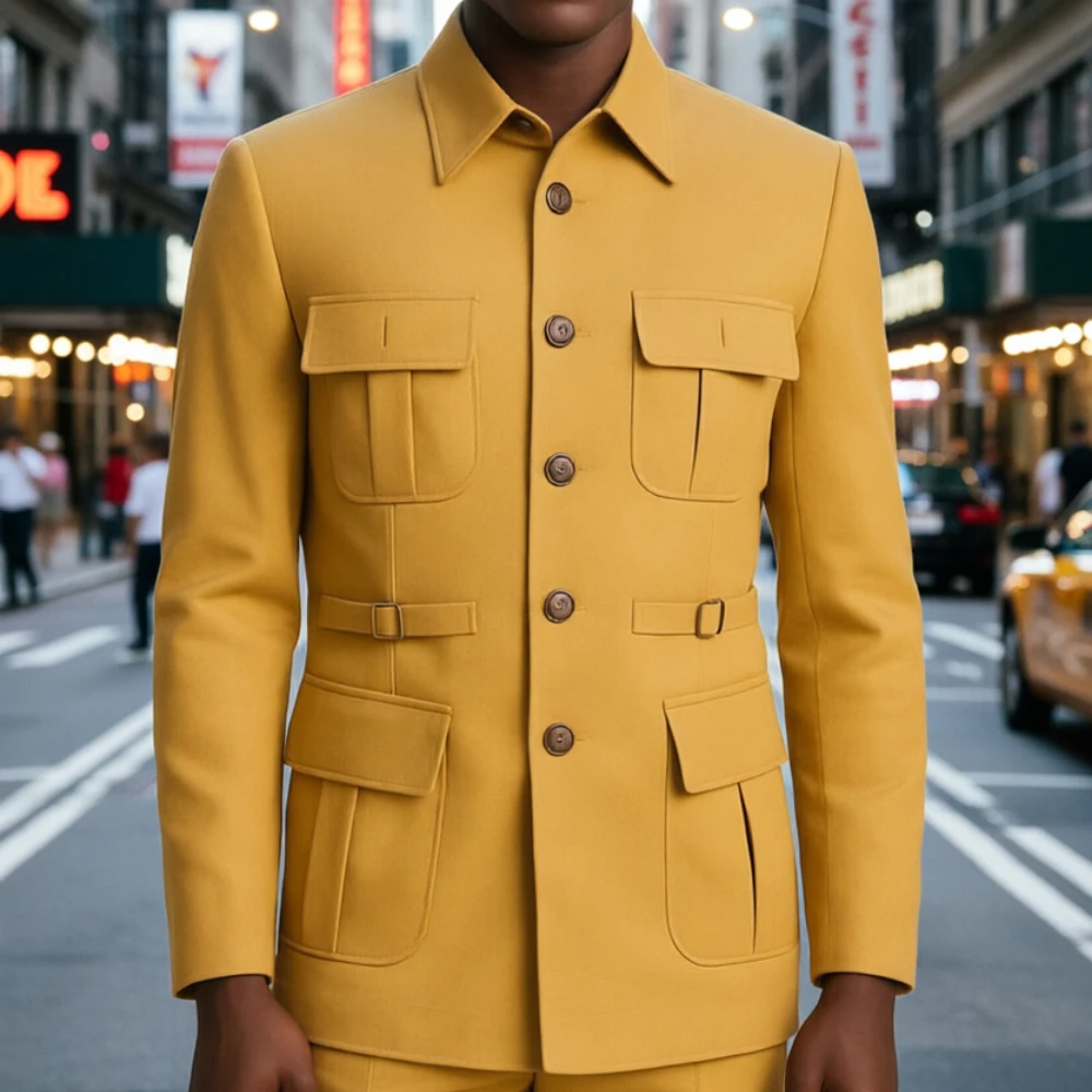 

Мужские костюмы Safari с индивидуальным пошивом, многокарманные, с регулируемой талией, приталенные, повседневные блейзеры для мужчин, для офиса, бизнеса и повседневной носки