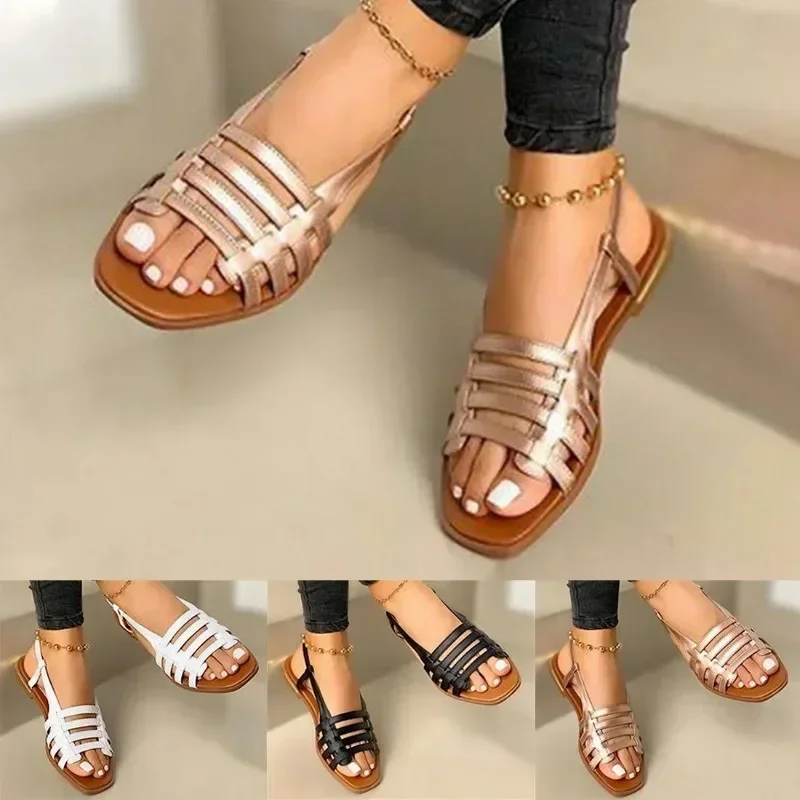 Women Sandals Woman Summer Hollow Out Roman Shoes 2024 Women's Gladiator Open Toe Beach Flats Ladies Footwear Plus Size 35-43