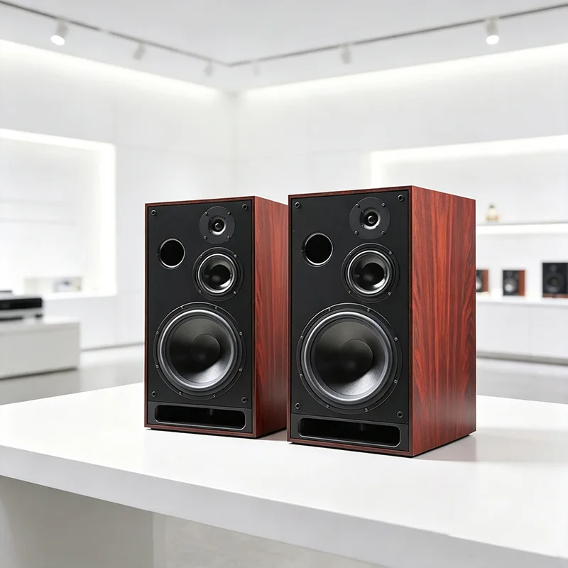 200W 8-Zoll Dreiwege-Regallautsprecher HiFi Passiv Holz 2.0 Standlautsprecher für Heimkino