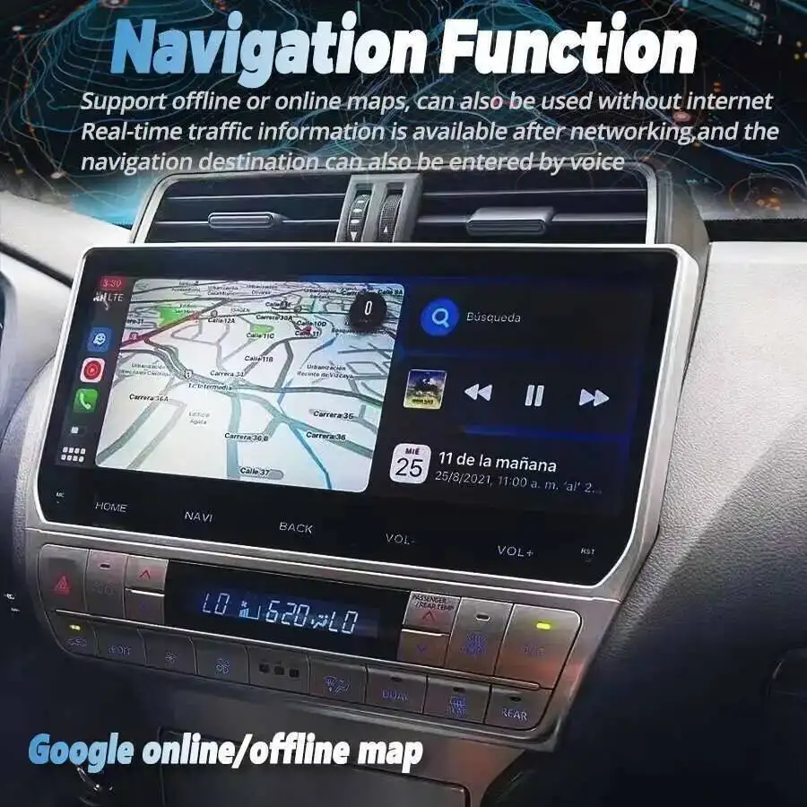 أندرويد 15 المدمج في 360 12.3 "راديو السيارة لتويوتا برادو 2018 Carplay السيارات مشغل وسائط متعددة ستيريو 4G + واي فاي نظام تحديد المواقع نافي شاشة HU