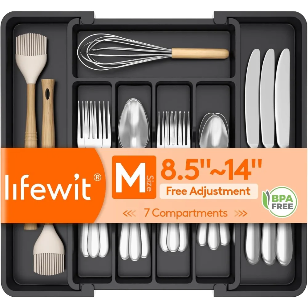 

US Shipping Expandable Silverware Drawer Organizer Utensil Tray BPA Free Adjustable Cutlery Holder for Spoons Forks Knives