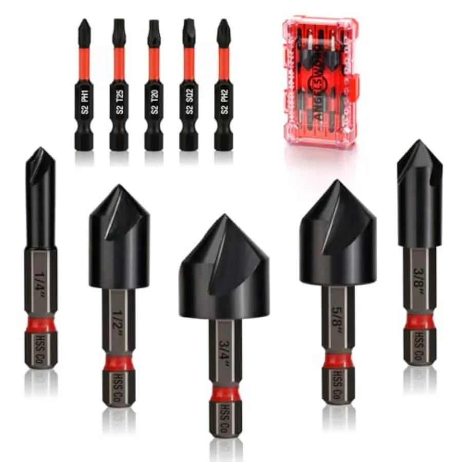 

M35 Cobalt Countersink Drill Bit Set 5 PCS 1/4"-3/4" TiAlN Coated Counter Sink Drill bit for for Wood Metal Plastic
