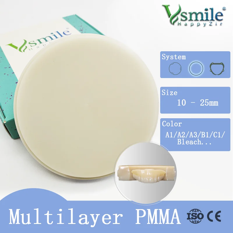 Vsmile Dental Multilayer PMMA 98x14mm Open System for CAD/CAM Dental Laboratory Resin Dentist Denture Materials