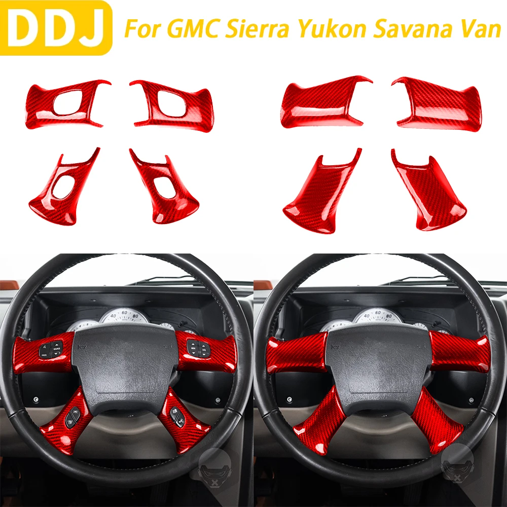 

For GMC Sierra Yukon Savana Van 2003-2006 Accessories Real Carbon Fiber Car Interior Steering Wheel Button Cover Trim Decoration