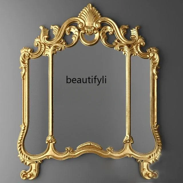 

European art carved 3-fold mirror bedroom dresser entrance decorative wall wall hanging mirror