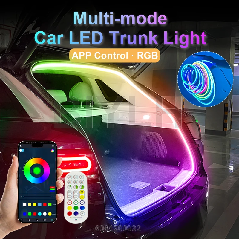 5M RGB Car Trunk Light APP Control Multi-mode Interior Atmosphere Light 12V LED Flexible Waterproof Light Bar Car Accessories