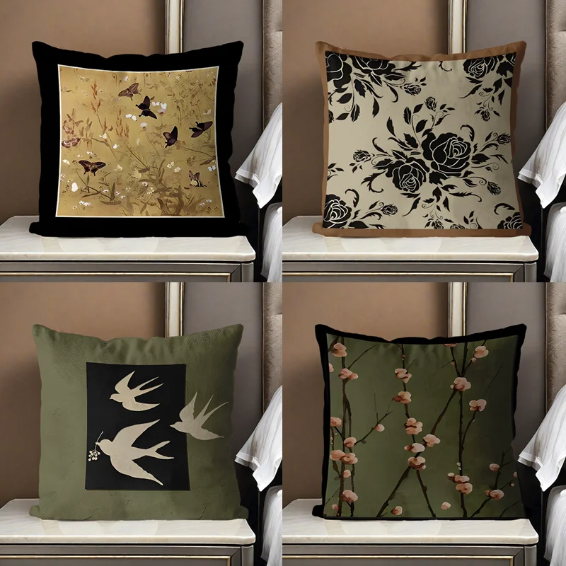 

Ретро-подушка с зеленым цветочным принтом для гостиной, дивана, кровати, декоративная квадратная/длинная прямоугольная подушка для дома