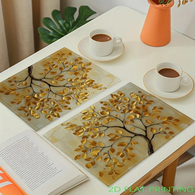 VIKAMA 4-Piece Golden Leaf Tree Placemat Set With Non-Slip Table Mats, Suitable For Kitchen Dining Tables And Coffee Tables view 5