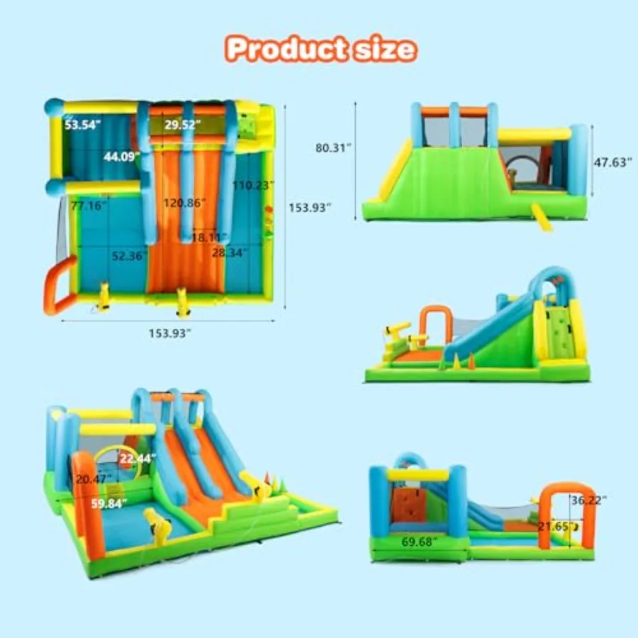 Inflatable Water Slide, Giant Water Park Bounce House with 2 Long Slides, Splash Pool,Trampoline, Climbing Wall, Ring Toss Game, 550W Air Blower for Kids Backyard Garden Indoor Outdoor Use