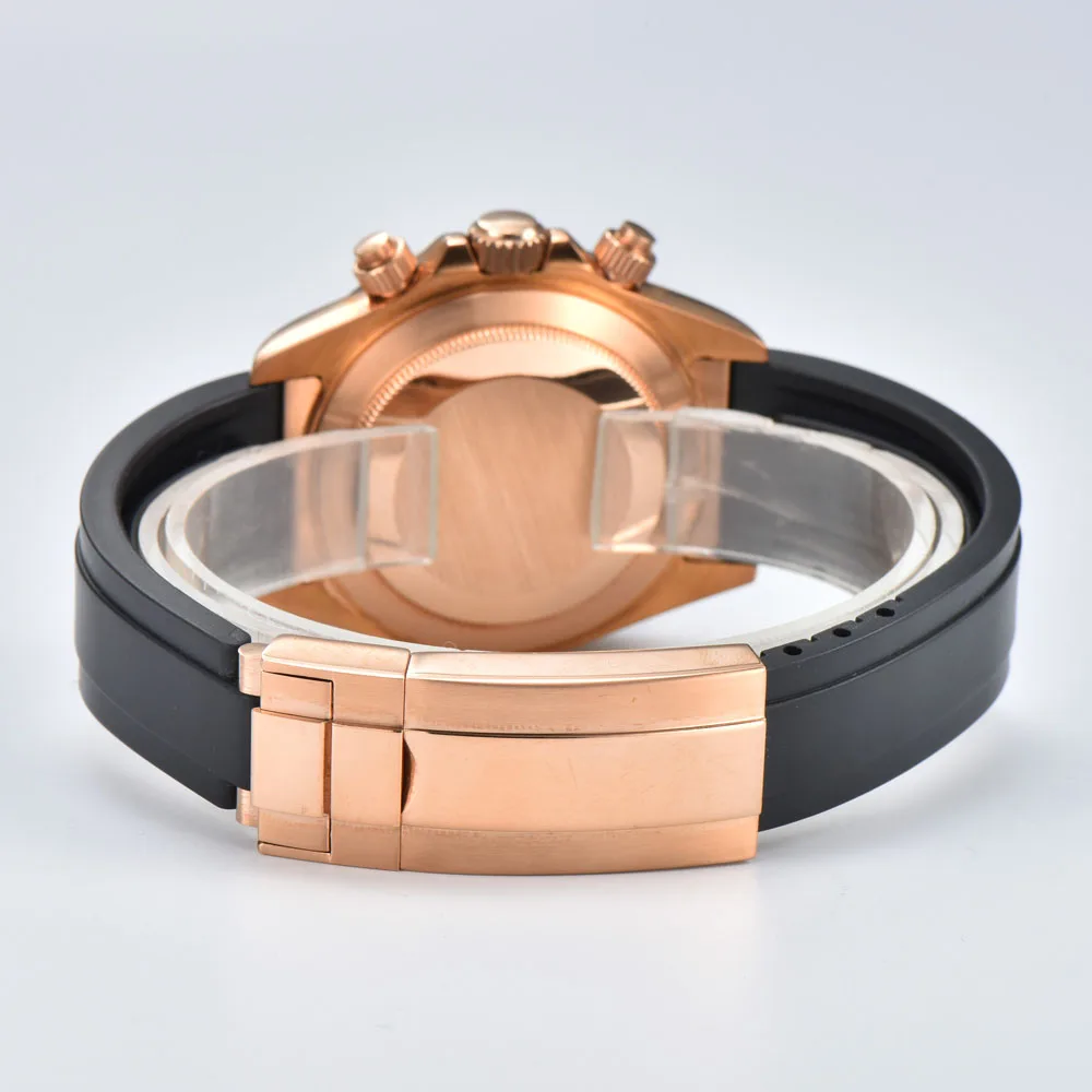 Relojes de pulsera de cuarzo VK63 de lujo para hombre de 39 mm con correa de caucho y caja de oro rosa y cronógrafo con movimiento de cuarzo japonés VK63